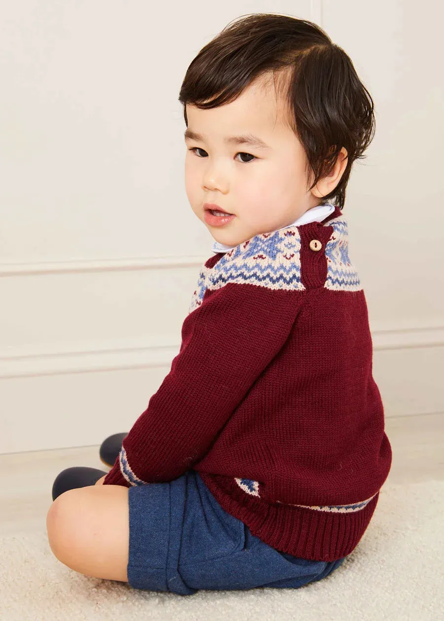 The Classic Burgundy Fair Isle Merino Wool Jumper Baby Boy Look