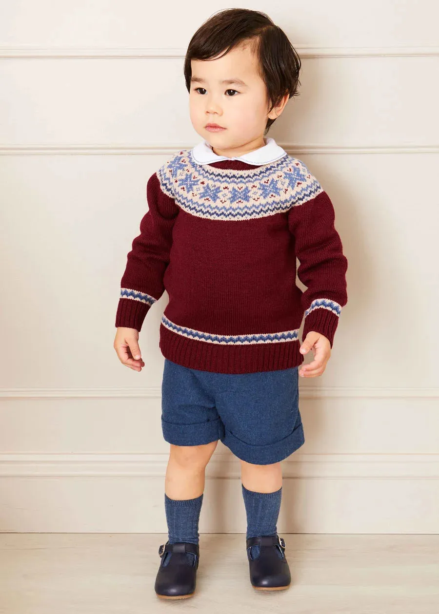 The Classic Burgundy Fair Isle Merino Wool Jumper Baby Boy Look