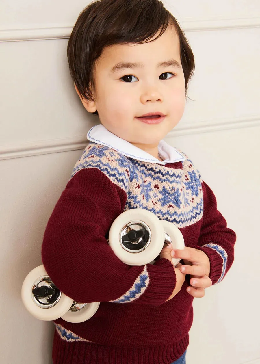 The Classic Burgundy Fair Isle Merino Wool Jumper Baby Boy Look