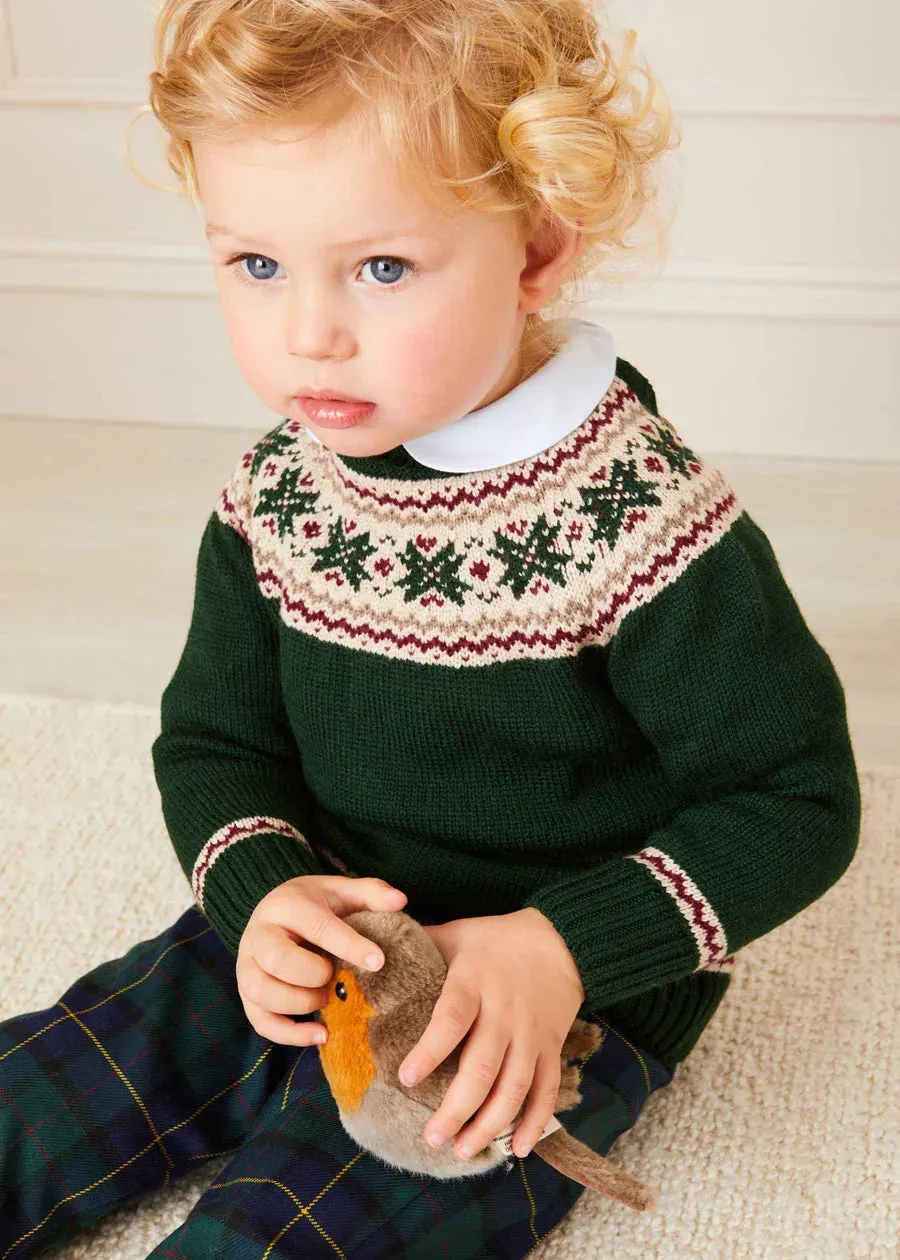 The Classic Green Fair Isle Merino Wool Jumper Baby Boy Look