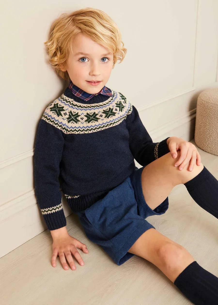 The Classic Navy Fair Isle Merino Wool Jumper Boy Look