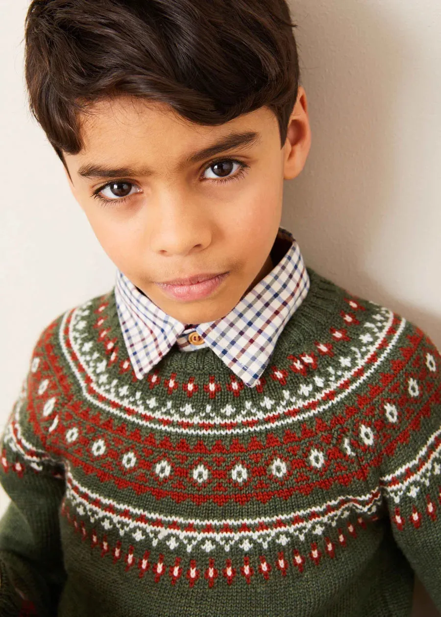 The Green Fair Isle Merino Wool Jumper Boy Look