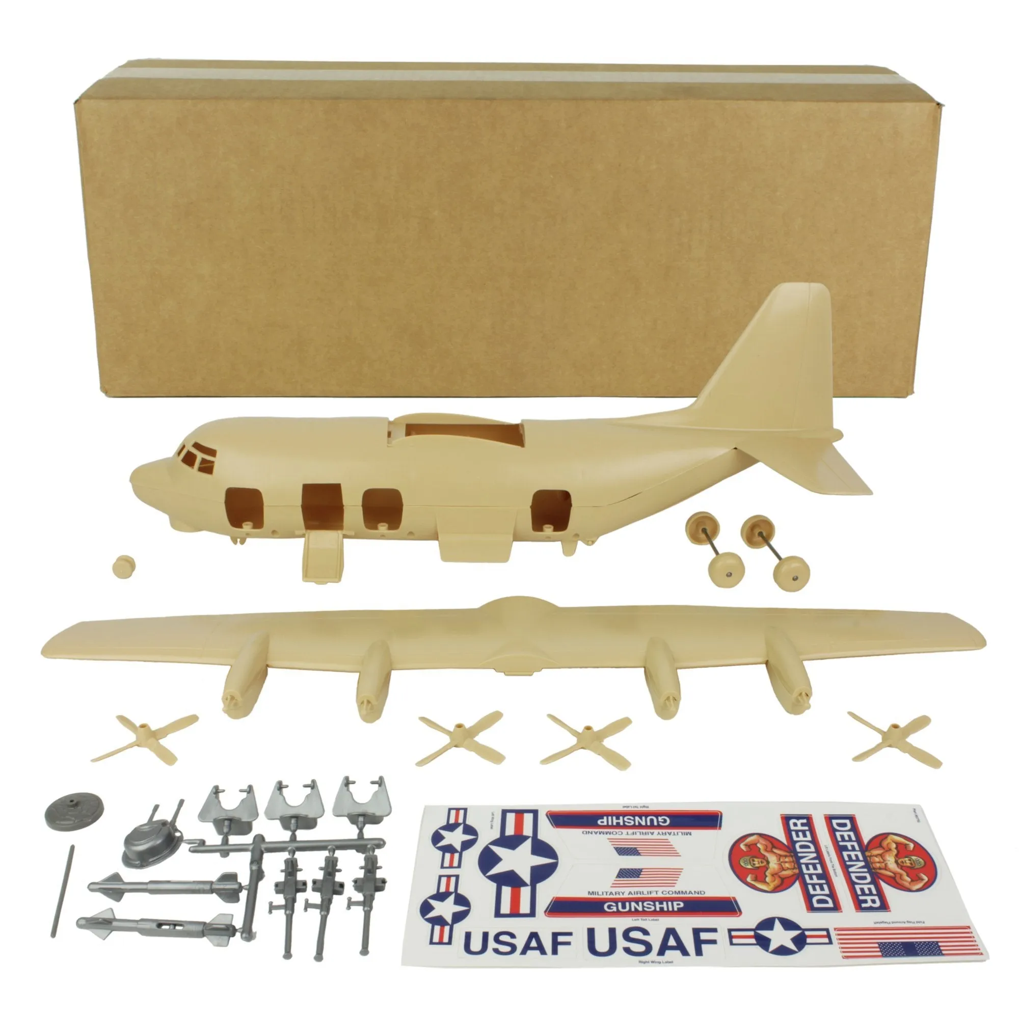 TimMee Plastic Army Men C130 Playset - Desert Tan 27pc Giant Military Airplane US Made