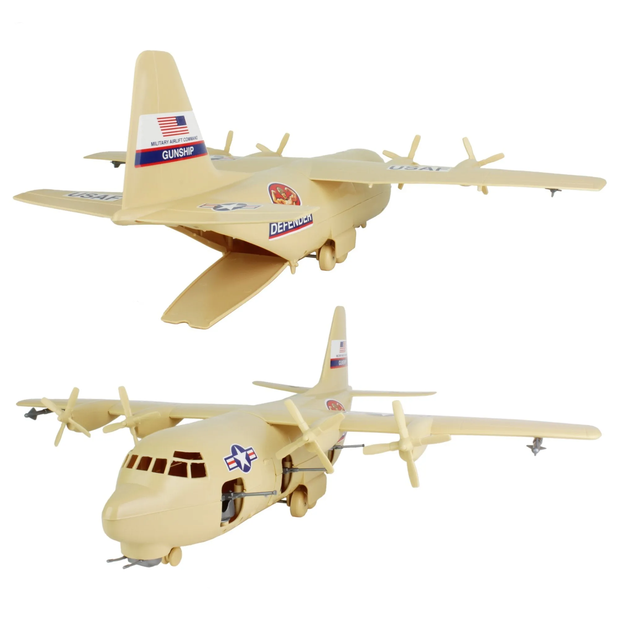 TimMee Plastic Army Men C130 Playset - Desert Tan 27pc Giant Military Airplane US Made