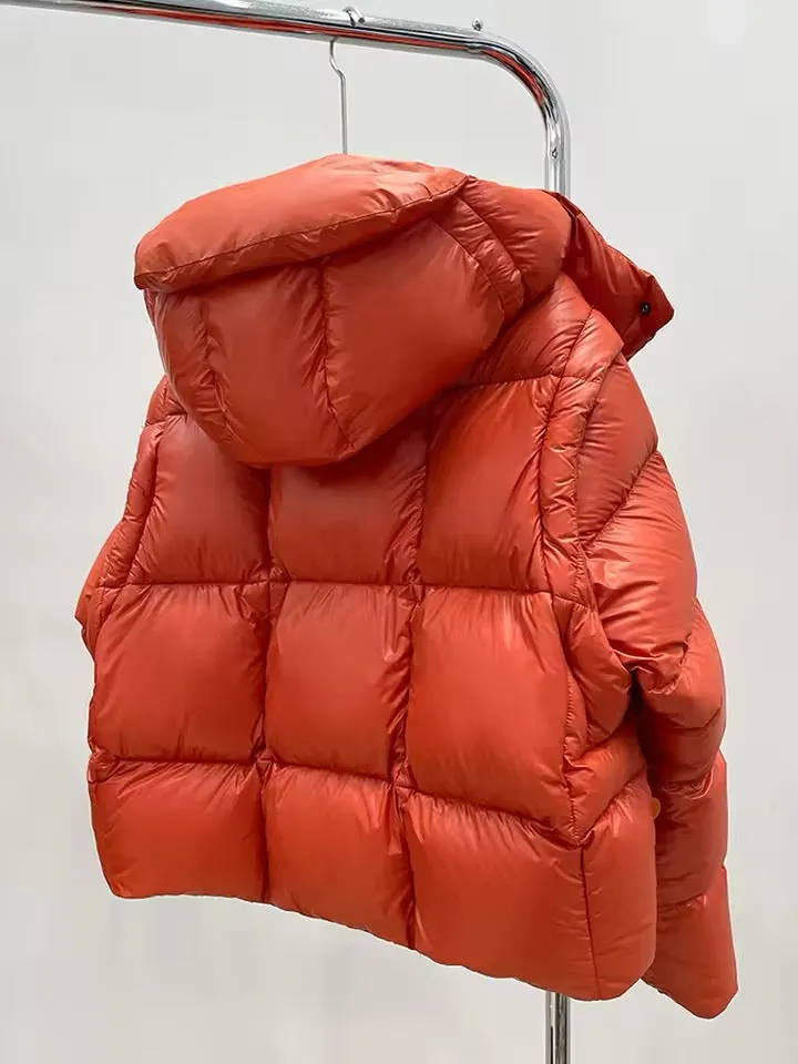 Versatile Women's Duck Down Jacket with Removable Sleeves and Hood