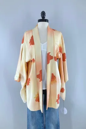 Vintage Orange Ombre Floral Silk Kimono Cardigan