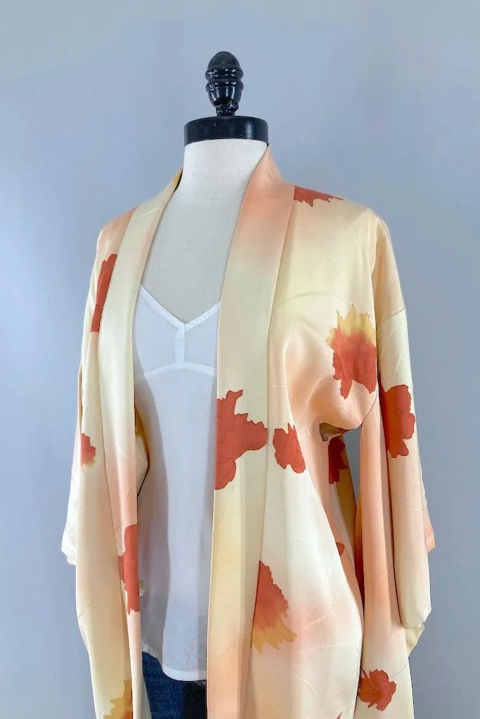 Vintage Orange Ombre Floral Silk Kimono Cardigan