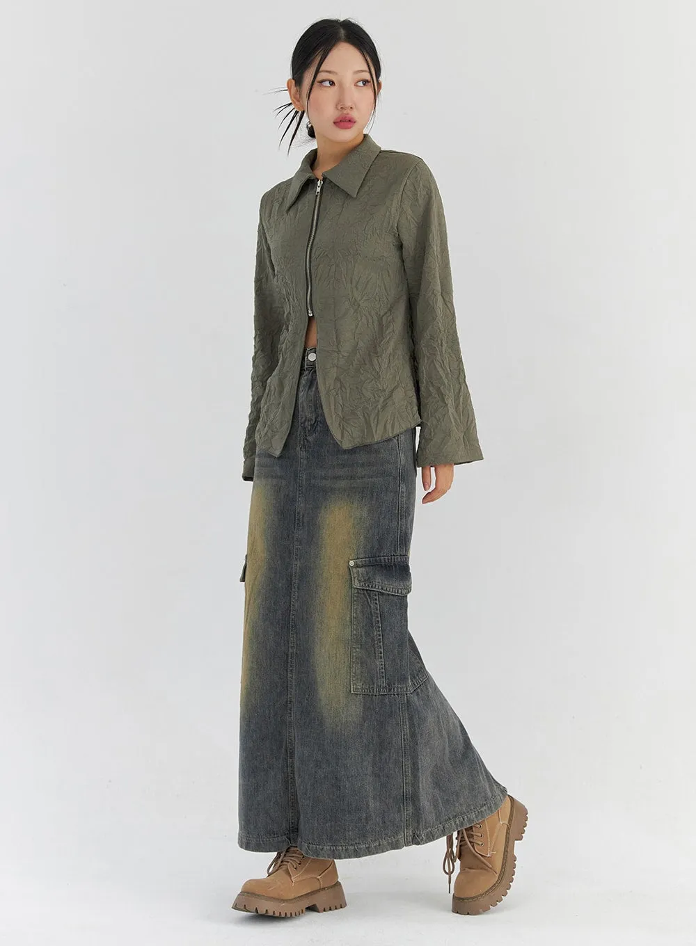 Vintage Wash Maxi Denim Skirt CS325