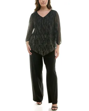 Winslow Plus Size 2 Piece V-Neck Poncho Top and Straight Pant Set - G12224s972x