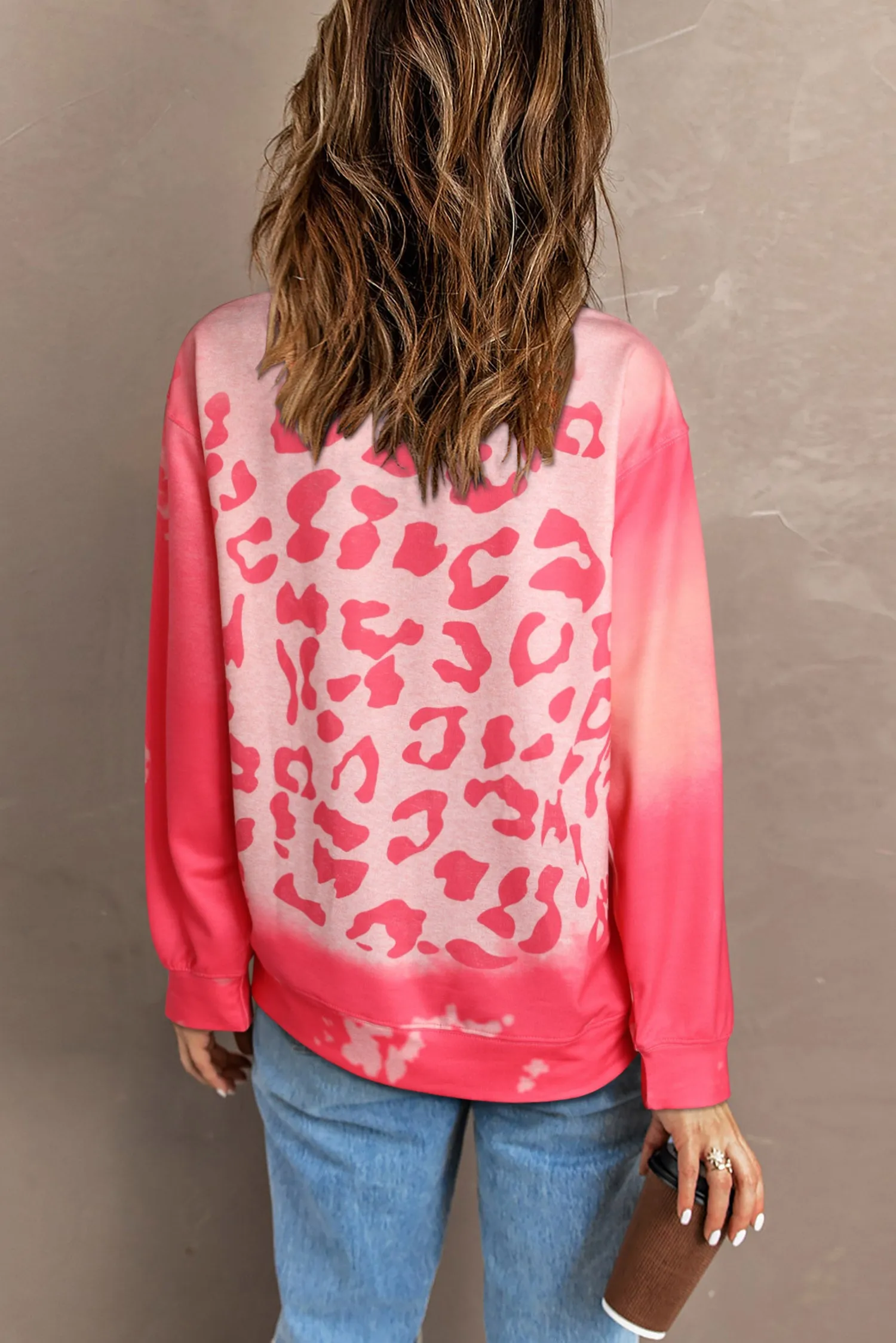 Women Pink MAMA Leopard Print Crew Neck Pullover Sweatshirt