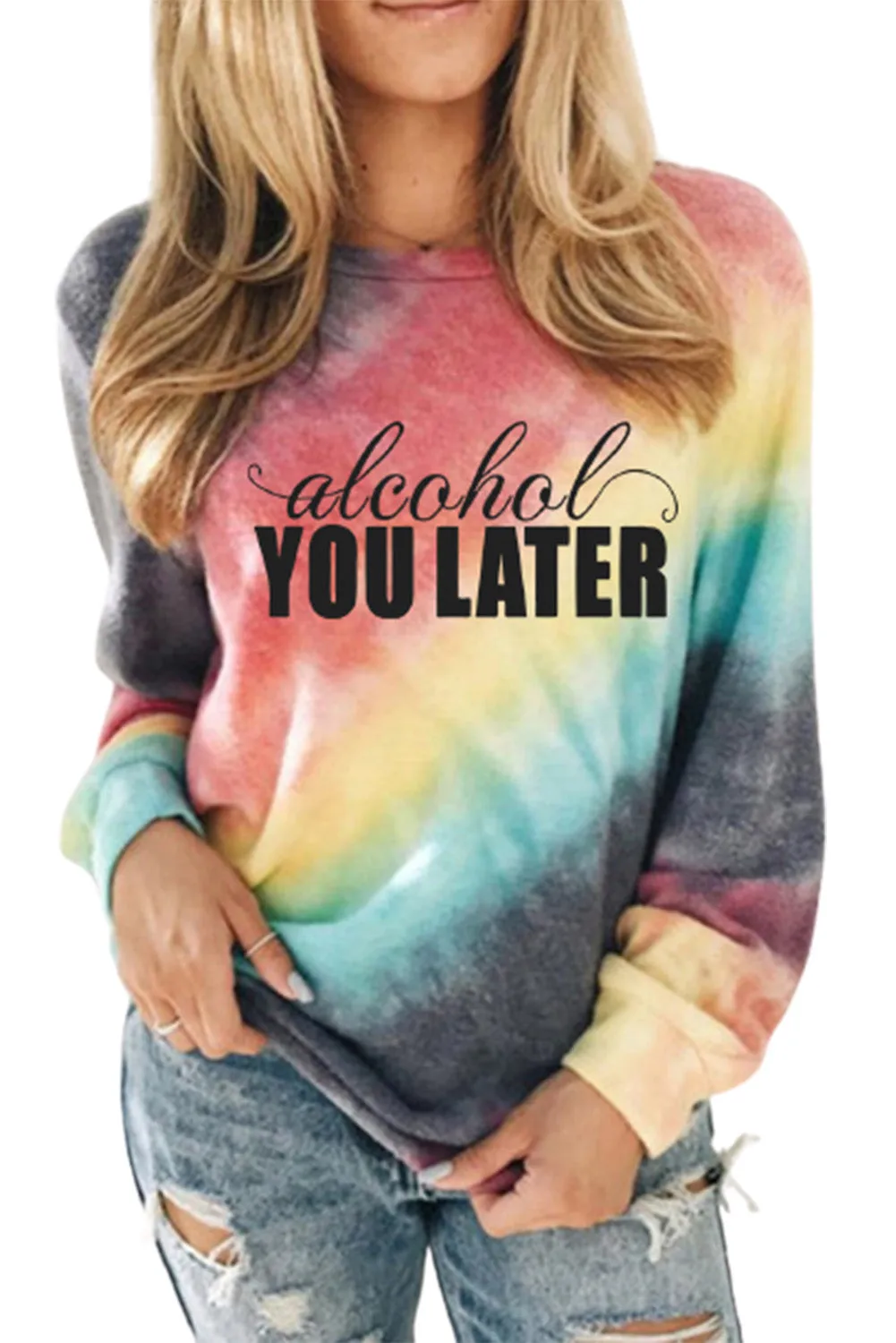 Womens Casual Ombre Pullover Tops Blue Tie Dye Sweatshirt