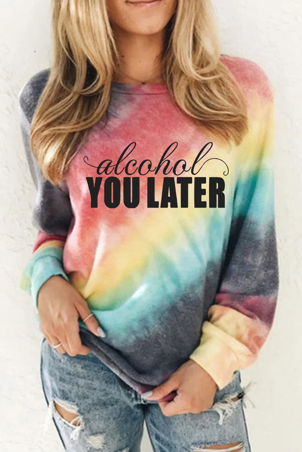 Womens Casual Ombre Pullover Tops Blue Tie Dye Sweatshirt