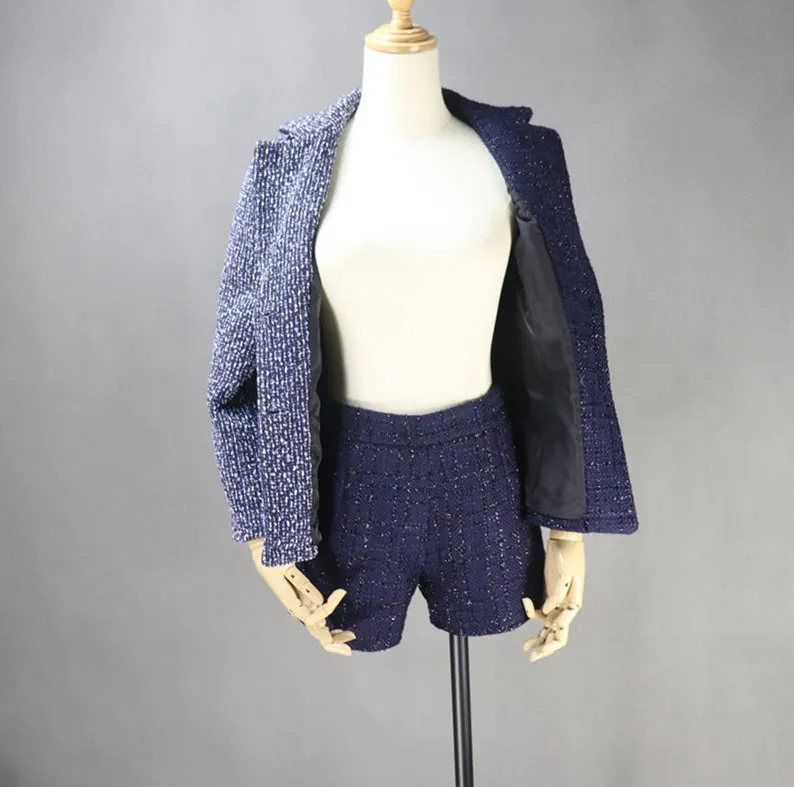 Women's Designer Inspired Custom Made Check Tweed Colour Crash Shorts/Skirt Suit