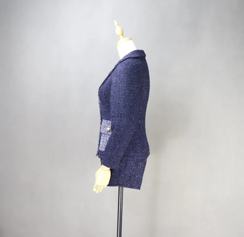 Women's Designer Inspired Custom Made Check Tweed Colour Crash Shorts/Skirt Suit