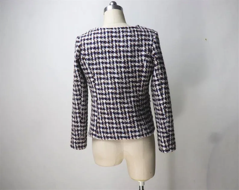 Women's Designer Inspired Custom Made Tweed Hounds tooth Blazer   Skirt Suit