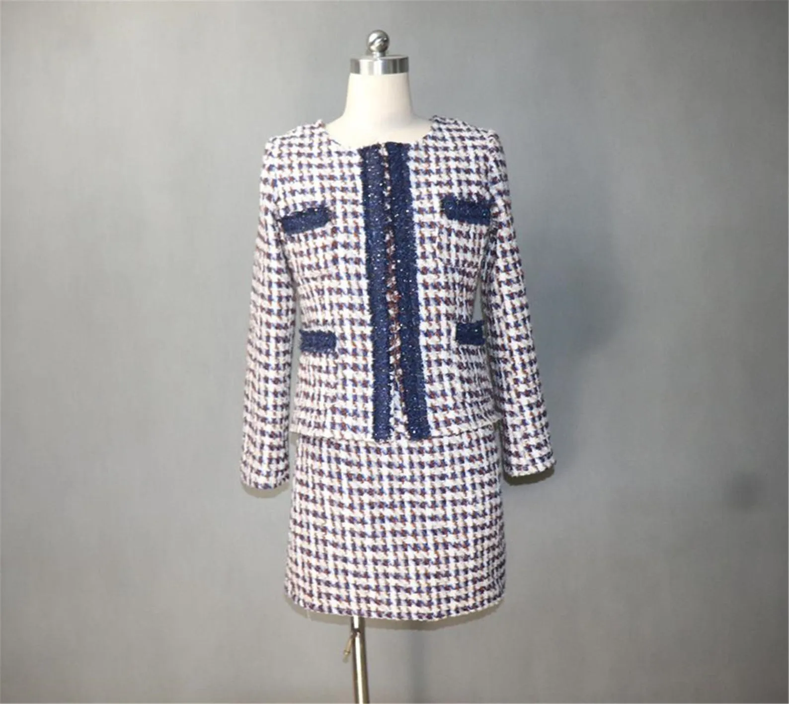 Women's Designer Inspired Custom Made Tweed Hounds tooth Blazer   Skirt Suit