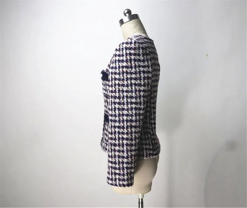 Women's Designer Inspired Custom Made Tweed Hounds tooth Blazer   Skirt Suit