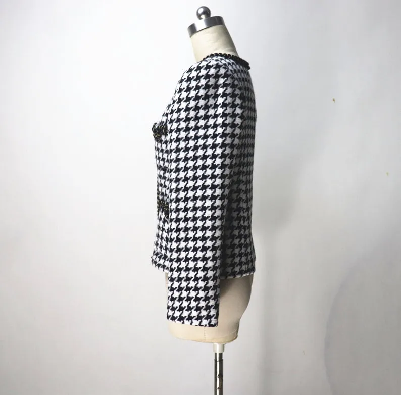 Women's Designer Inspired Custom Made Tweed Hounds tooth Blazer   Skirt Suit