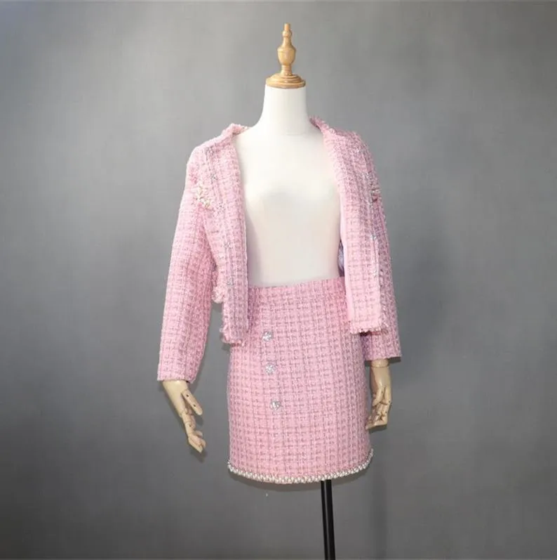 Women's Designer Inspired Custom Made Tweed Red Blazer   Skirt Suit