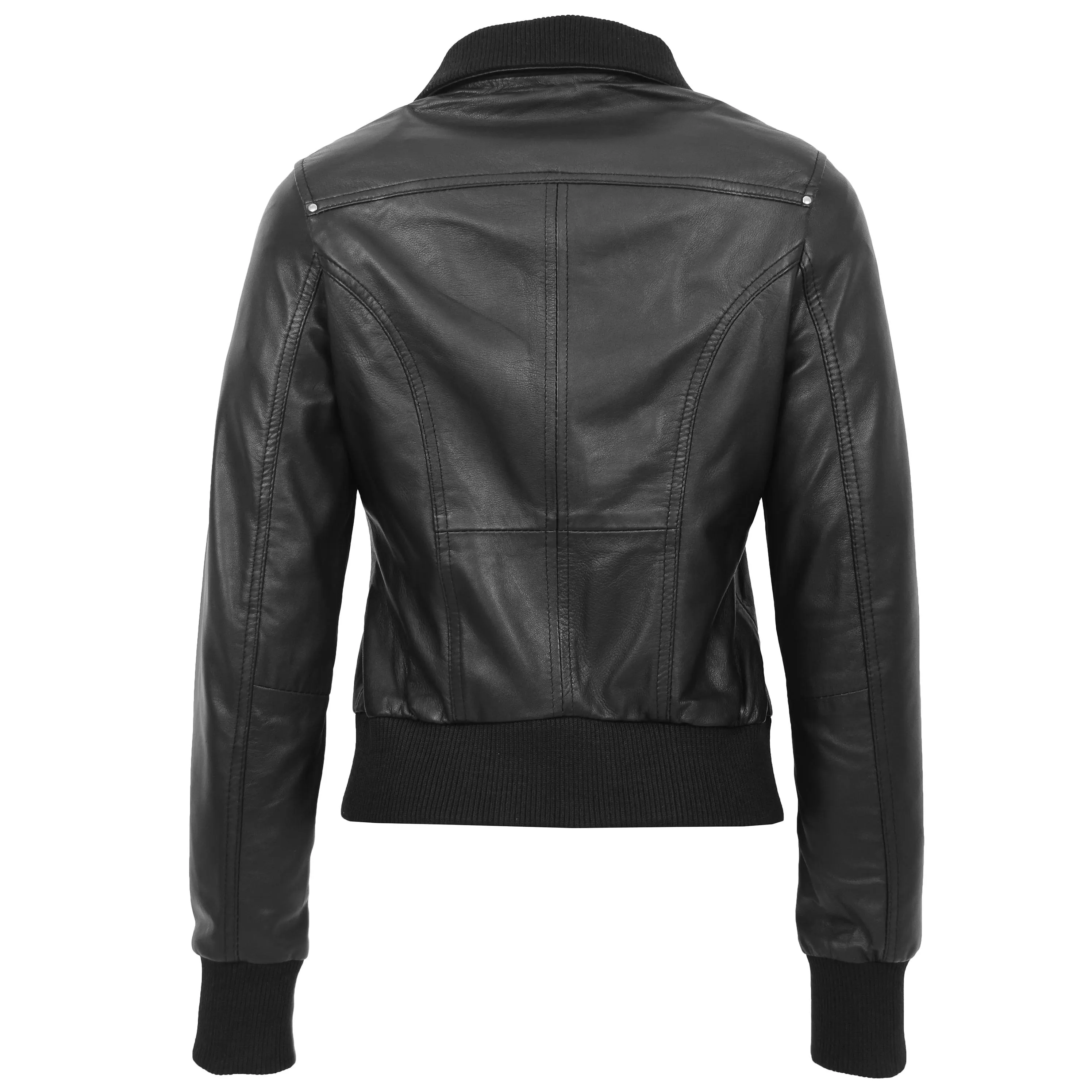 Womens Leather Classic Bomber Jacket Motto Black