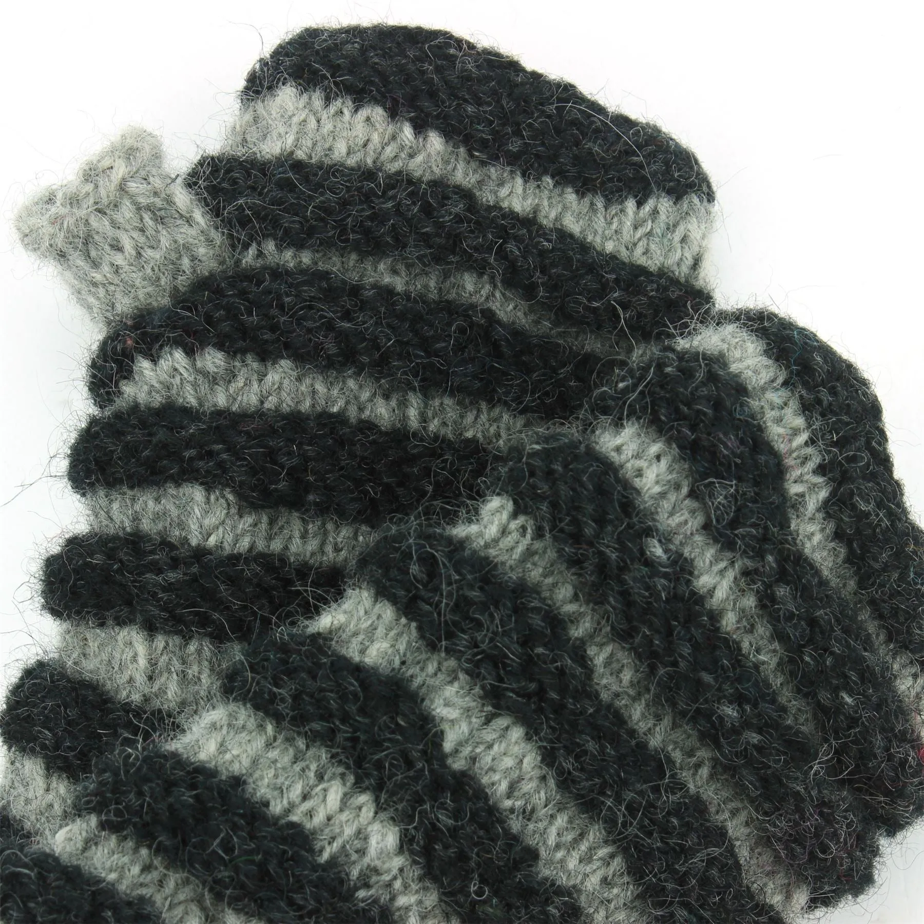 Wool Knit Arm Warmer - Ruched - Black Grey