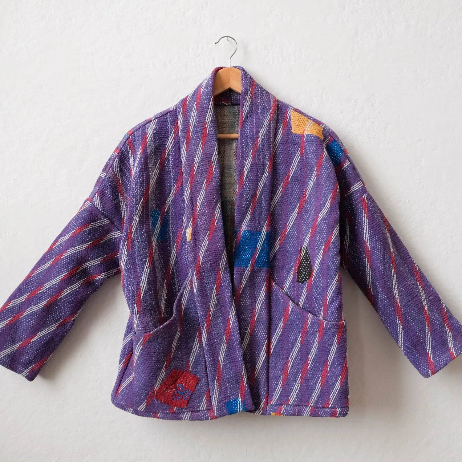 XXS Purple with diagonal red and white lines Anoushka Jacket LM083