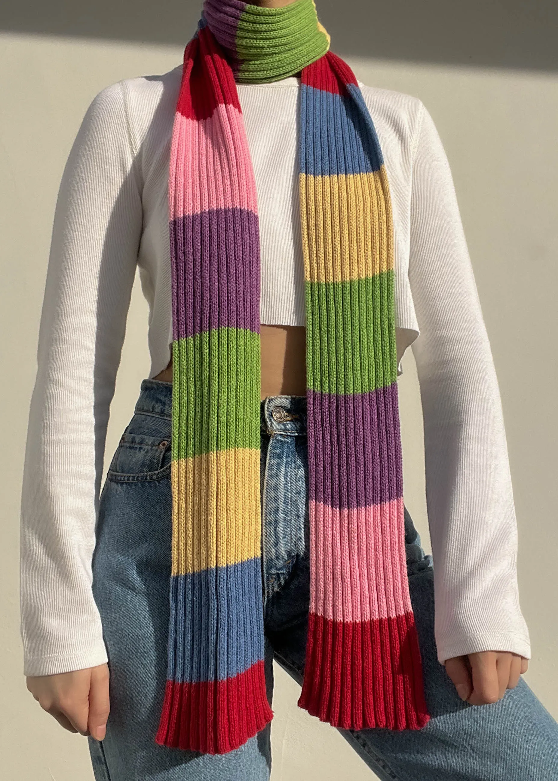 Y2k Rainbow Knit Scarf